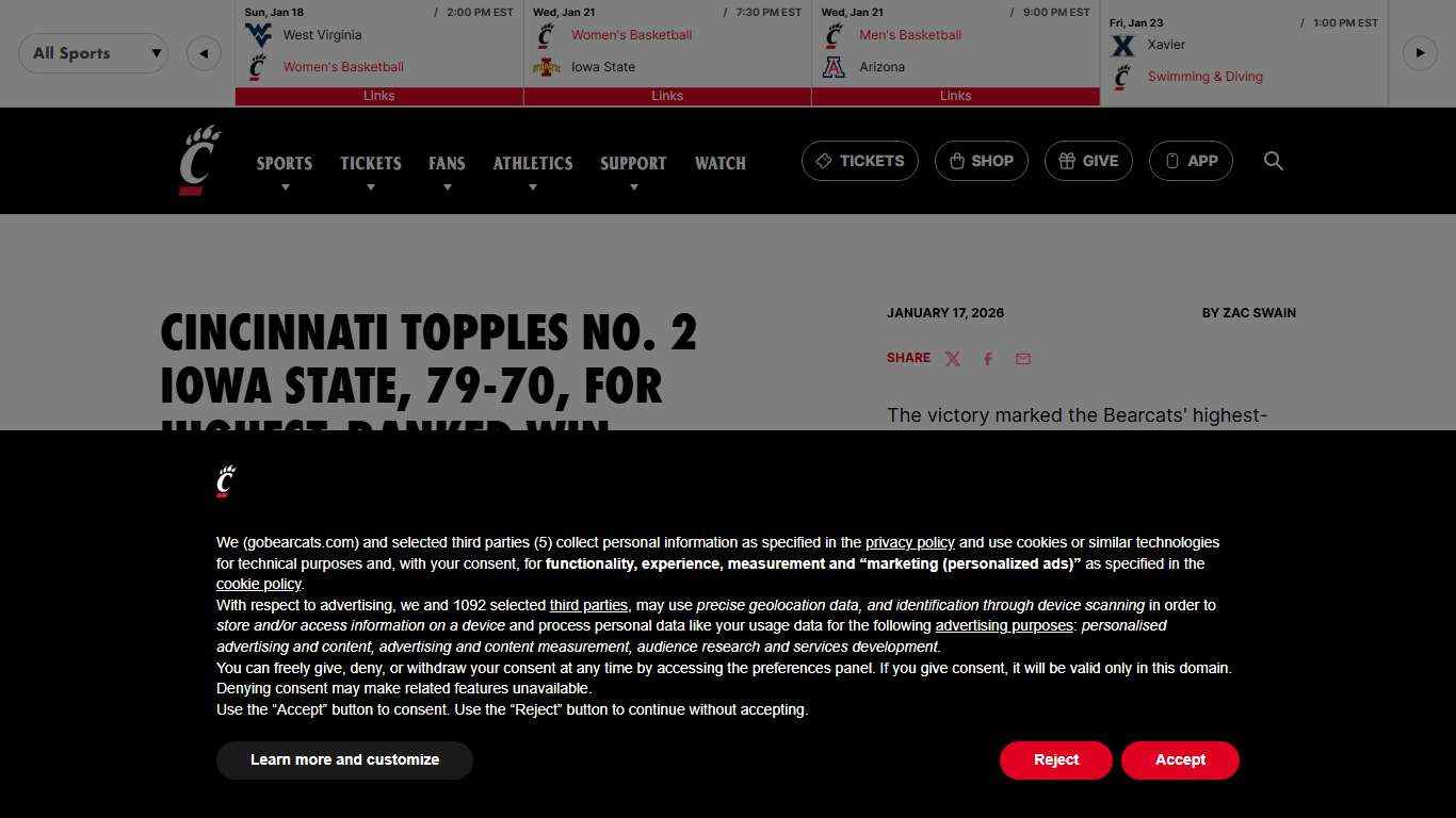 Cincinnati Topples No. 2 Iowa State, 79-70, For Highest-Ranked Win Since 2012 - University of Cincinnati Athletics - Official Athletics Website